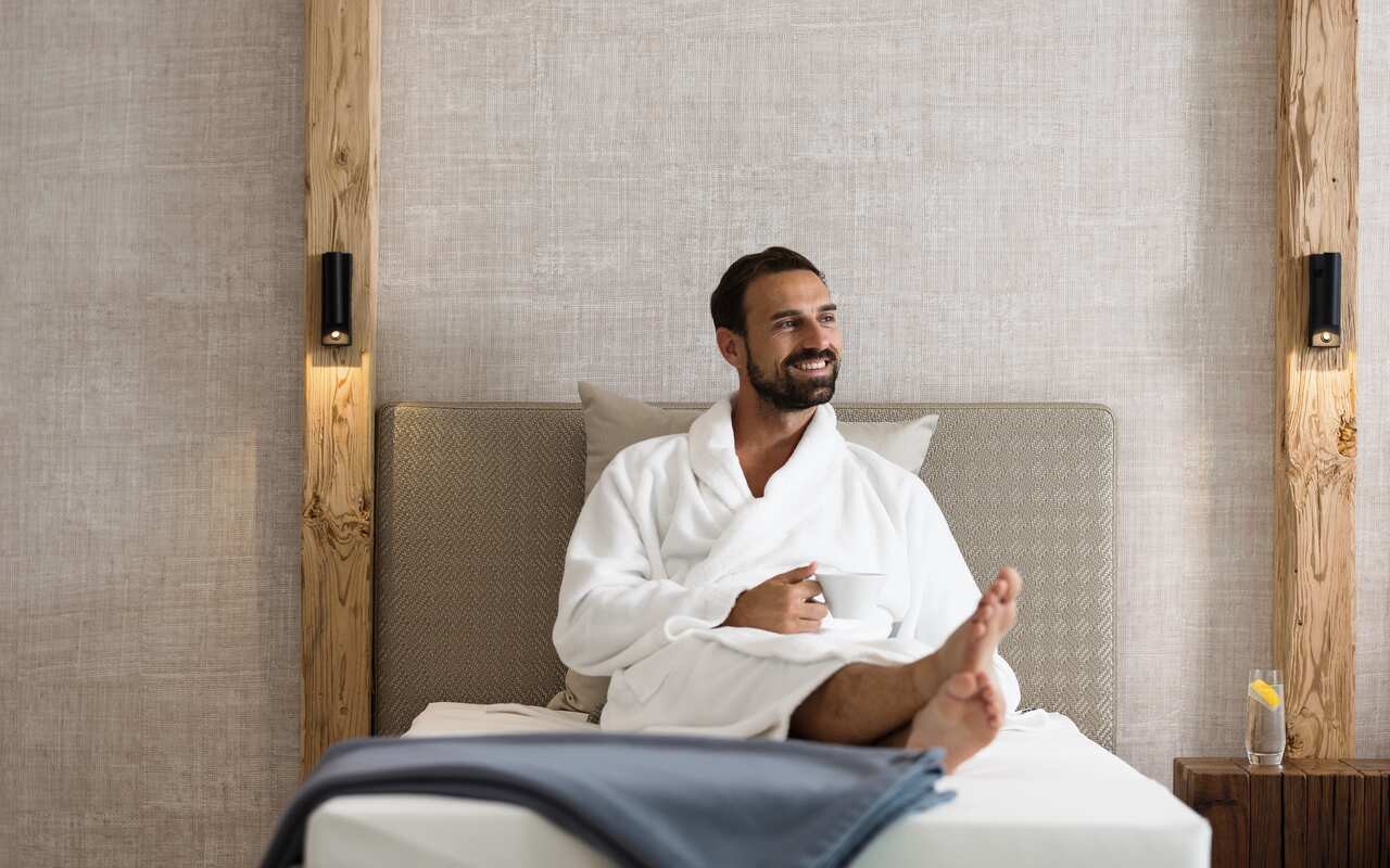 man in wellness hotel in Switzerland