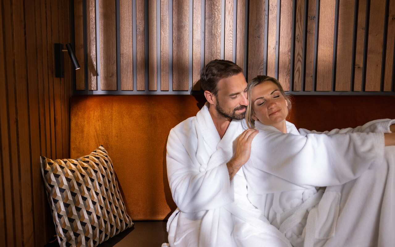 couple in bathrobe on wellness vacation