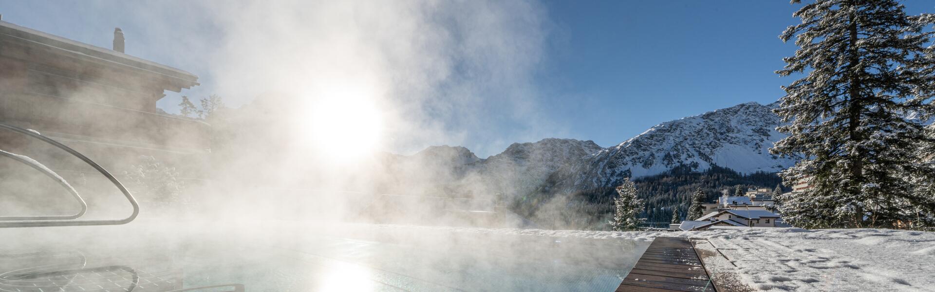 infinity pool in the Swiss mountains